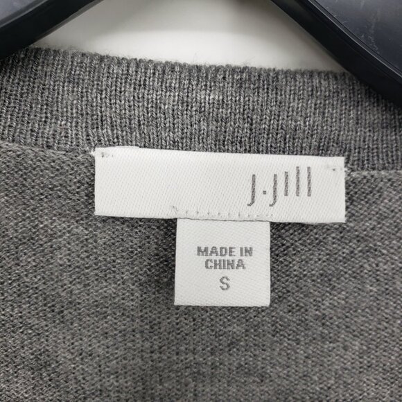 J. Jill Long Button Down Cardigan Sweater S Wool Blend Pockets Crew Neck Gray - Picture 3 of 9